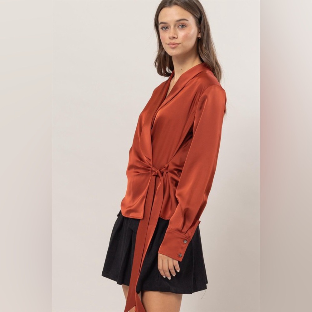Keri Satin Wrap Blouse - Picture 2 of 5